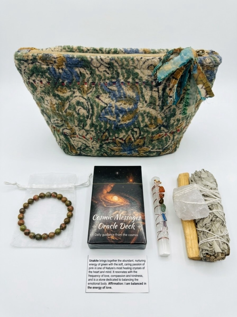 Kantha Floral Tapestry Cosmetic Bag Pouch Filled with Goodies